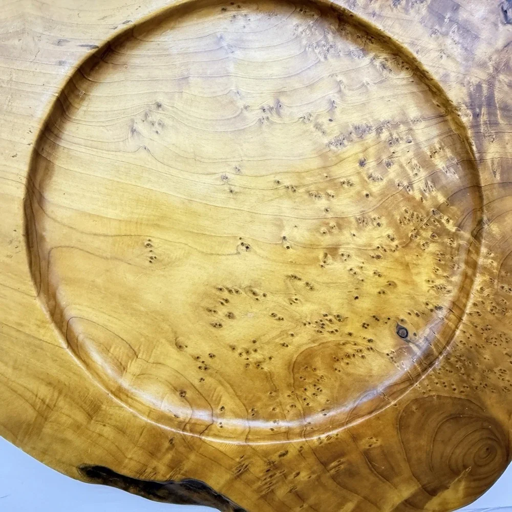Vintage Teak Burl Wood Live Edge Tray Bowl Rustic Organic Modern Centerpiece 13